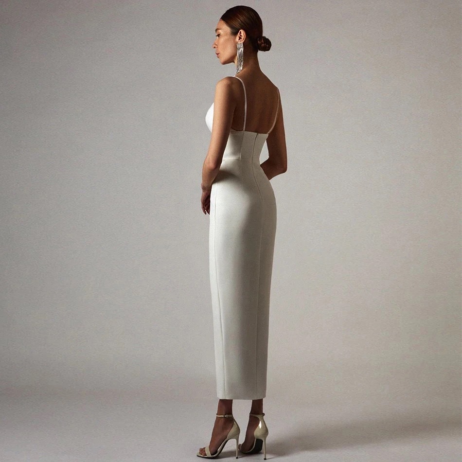 Amazon Comercio exterior satén vestido de noche traje formal simple sexy hendidura