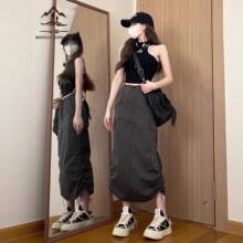 大牌半身裙女秋冬2025新款梨型身材显瘦长裙小个子户外灰色工装裙