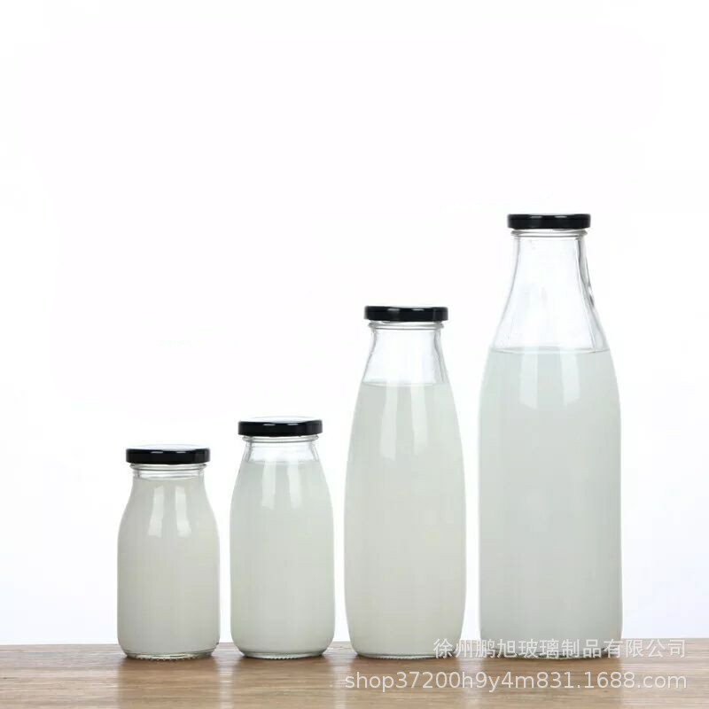 ♡鲜奶瓶牛奶瓶子玻璃带盖酸奶瓶奶吧玻璃杯250ml半1斤装奶茶饮料