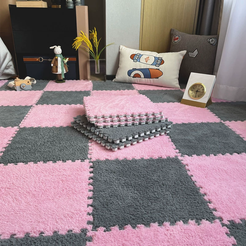 Sub-cut carpet, bedroom bedside blanket, large-area children's foam floor mat, plush, stain-resistant, fully spliced