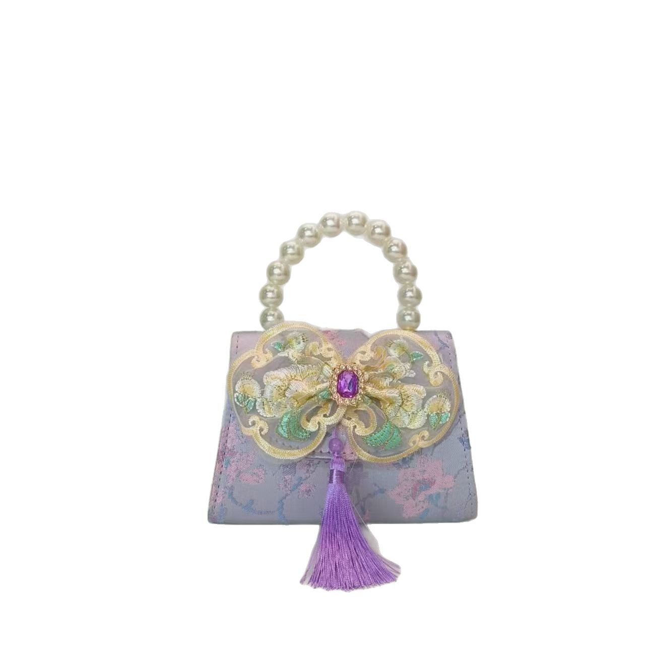 Bolso de perla nuevo estilo chino bolso de niños bolso de cambio para niñas bolso de cadena bolso de arco bolso pequeño