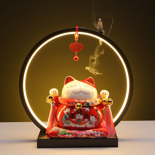 Money Tree Cat Lamp Ring Creative Home Decor Ceramic Piggy Bank Gift for Shop Opening