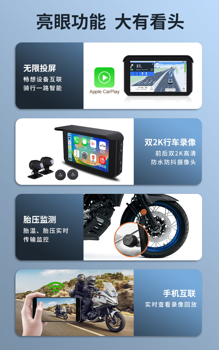 Cross-border motorcycle riding car wireless carplay5 inch portable waterproof GPS driving recorder