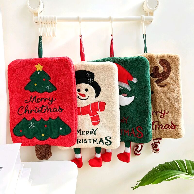 Cross-Border Supply New Model Christmas Hand Towel, Hanging Type, Thick Coral Fleece, Absorbent and Quick-Drying for Kitchen Use, Children's Gift