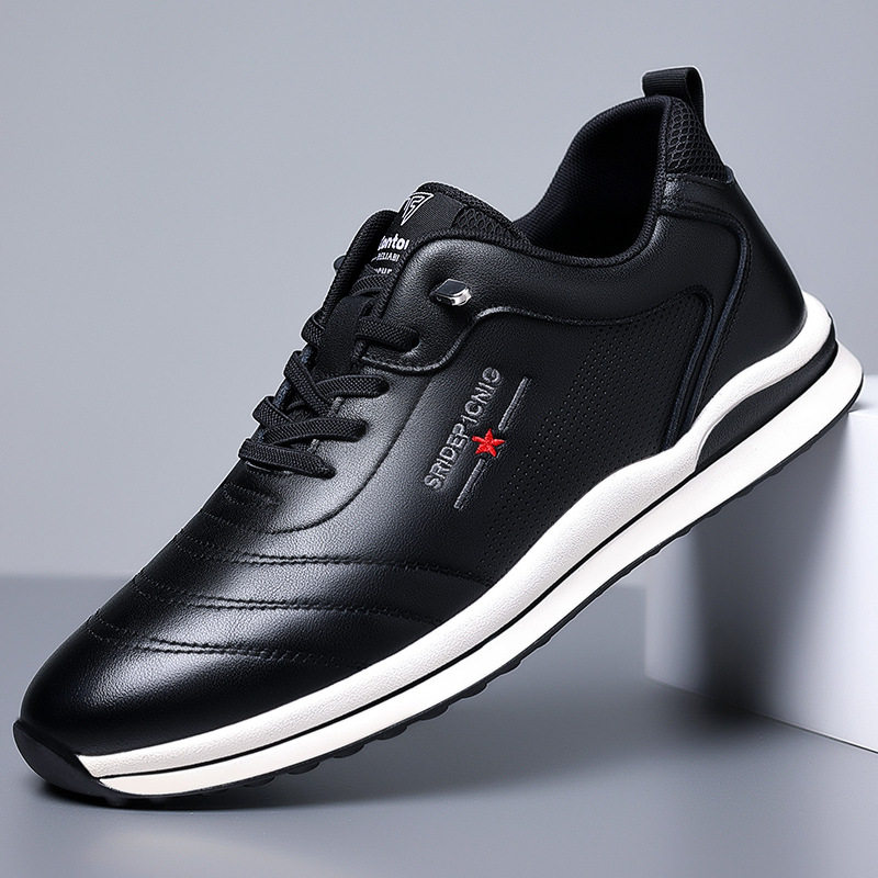 Giày sneaker nam da bò phối màu, đế cao su gót thấp 1–3 cm, dây thun tiện lợi — PZ905 màu trắng, PZ905 màu đen