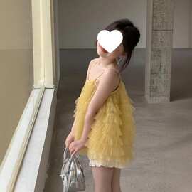 女童夏季套装2026新款女宝宝网纱吊带上衣短裤儿童仙美纱裙两件套