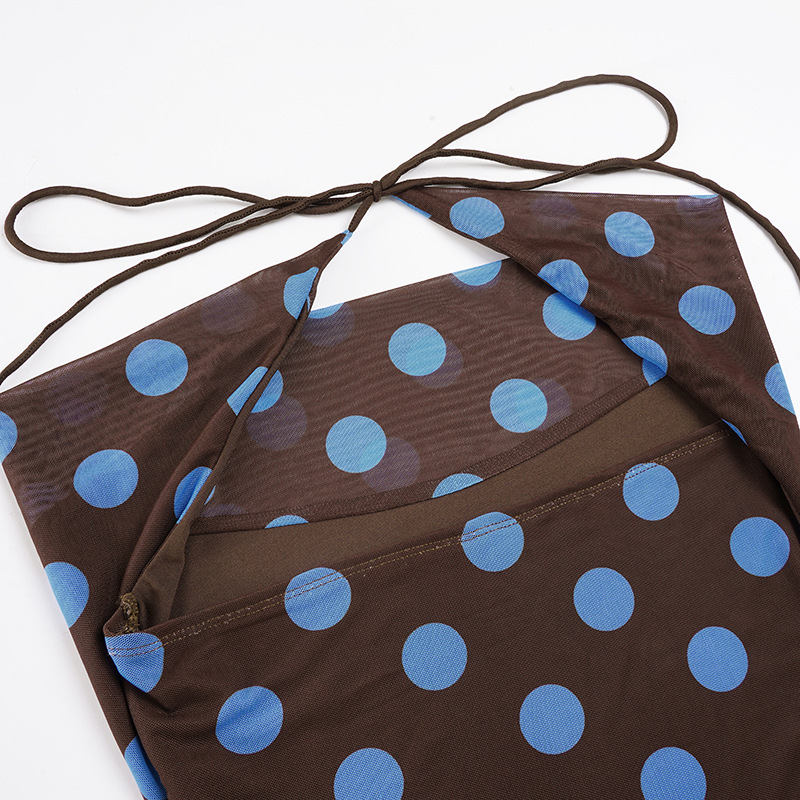 Polka Dot Print Swing Collar Small Sling Sexy Big Backless Scarf Lace up Vest Top for Women