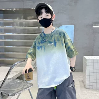 男童孩短袖T恤2025新款夏季儿童中大童装夏装体恤衫洋气渐变潮牌