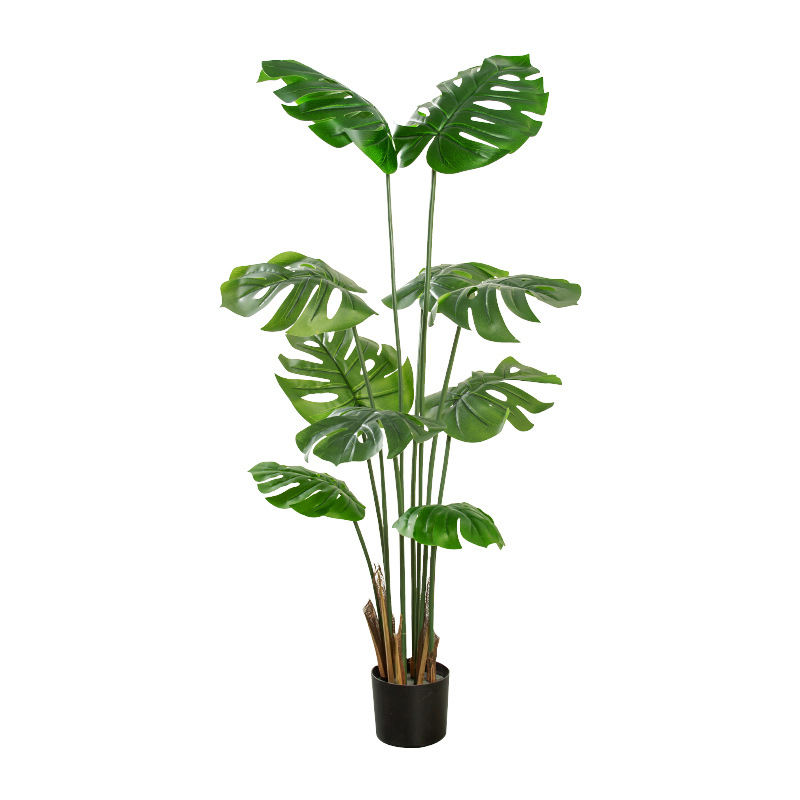 Los fabricantes producen plantas en macetas de monstera simuladas a gran escala, plantas verdes de simulación de piso, árboles de monstera, tamaños personalizables
