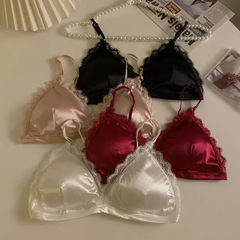 性感蕾絲新款美背吊帶抹胸內衣三角杯一體法式防走光裹胸女打底薄
