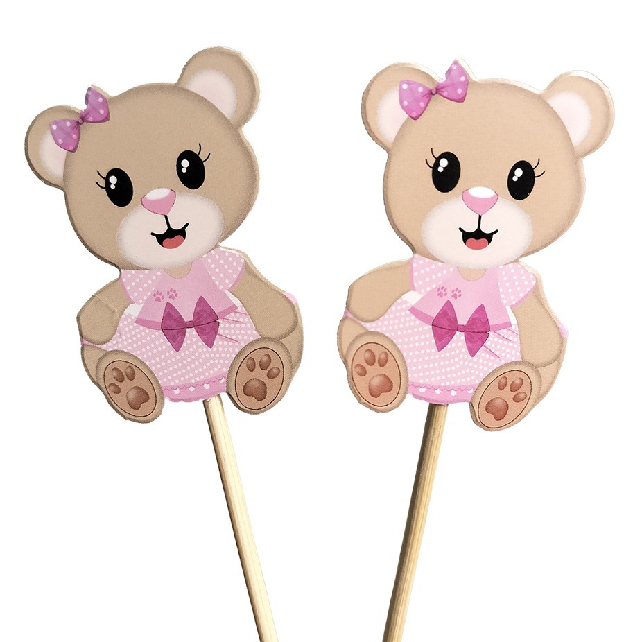 Tarjeta de peluche rosa, selección de fruta, selección de bambú desechable, barbacoa, postre, pastel, inserto, plato de fruta, selección de decoración de fiesta