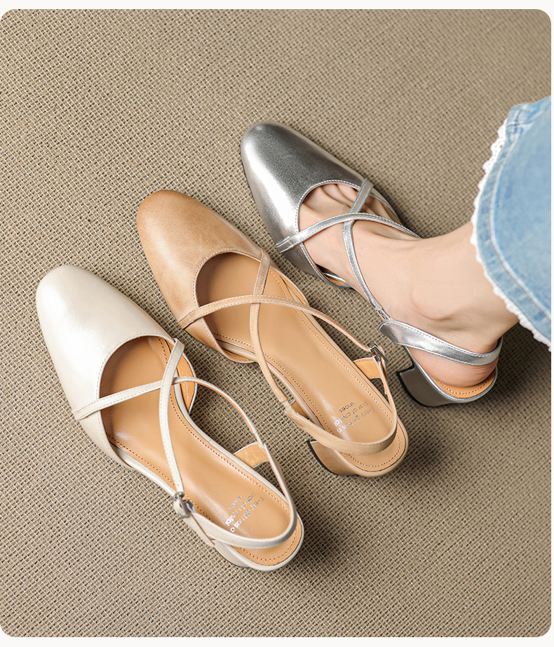 Sandal cao gót nữ mũi nhọn quai chéo buộc dây, gót vuông ổn định — màu trắng ngà chi tiết 7