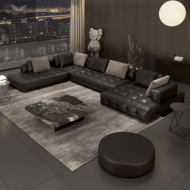 Sofá Lawrence, sala de estar de Foshan, Guangdong, Italia, apartamento grande de alta gama, nuevo sofá de cuero de esquina minimalista italiano
