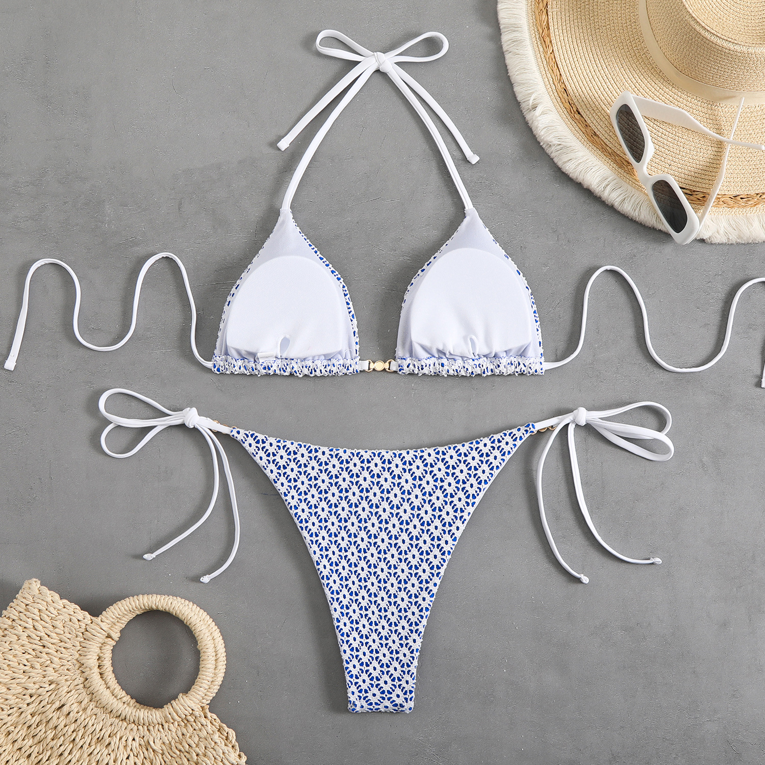 Women's Sexy Halter Tie-Front Bikini Set High-Cut Bottom Two Piece Swimsuit For Vacation_ecoleips.com