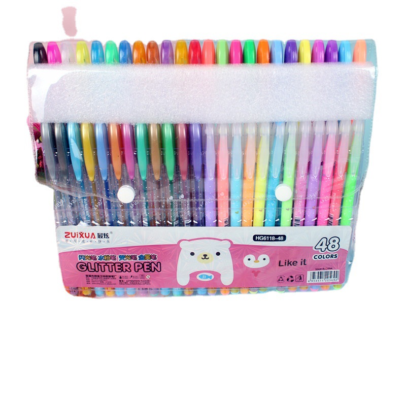 Pluma de gel de flash de plata pluma de flash de color conjunto de pluma de arena movediza pluma fluorescente para niños pluma de marcado de estudiante fluorescente