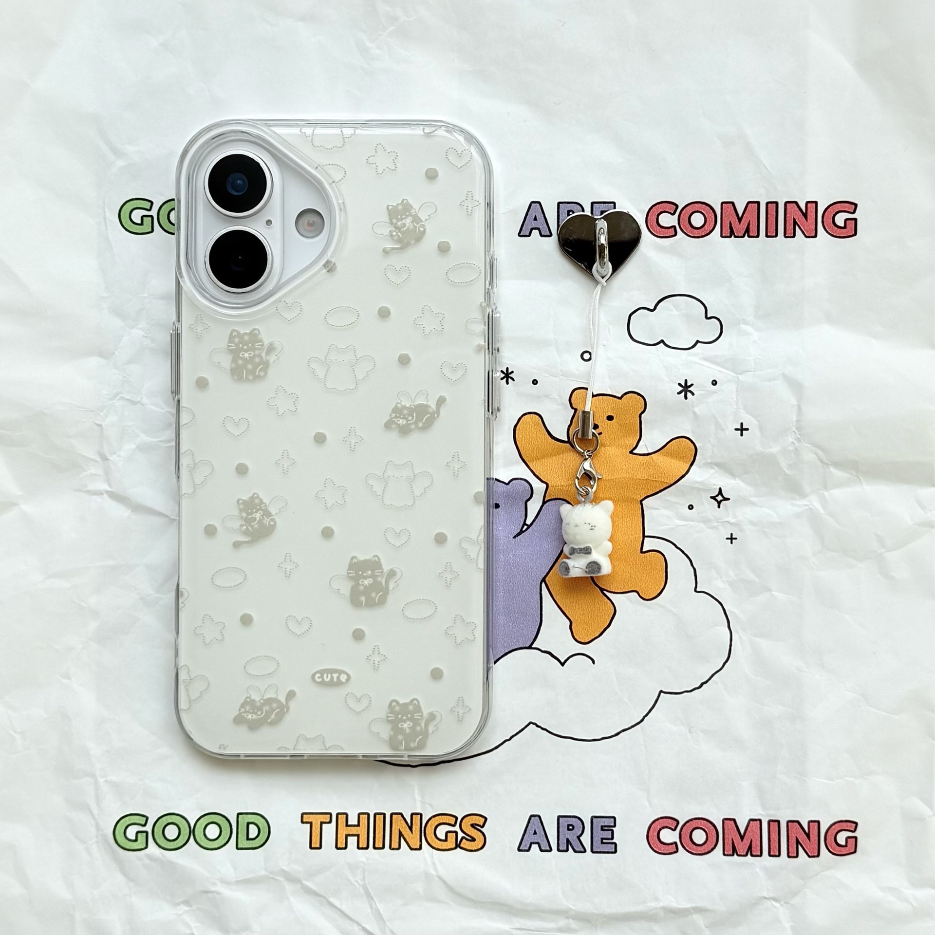 Coreano pantalla completa lunares ángel gato para Apple 16ProMax funda para teléfono móvil 15Pro/14Pro pareja 13P