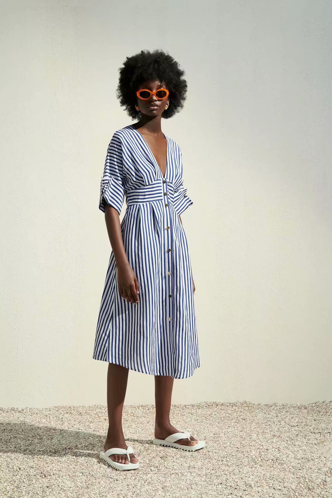 spring linen striped dress NSAM59916