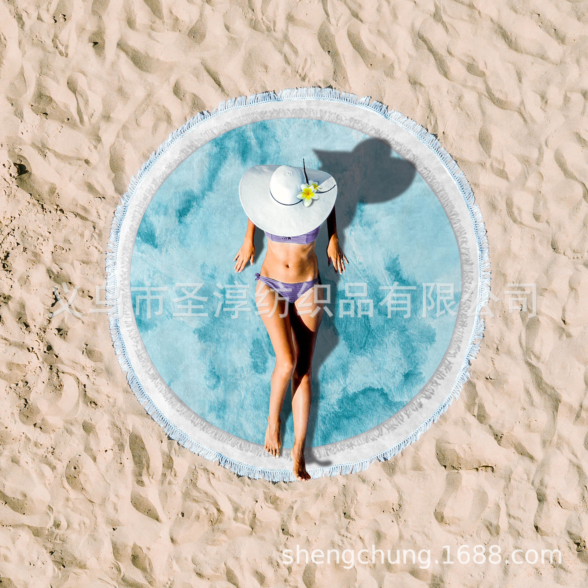 Toalla de playa redonda microfibra con borla impresión imprimible protector solar Toalla de baño fábrica al por mayor