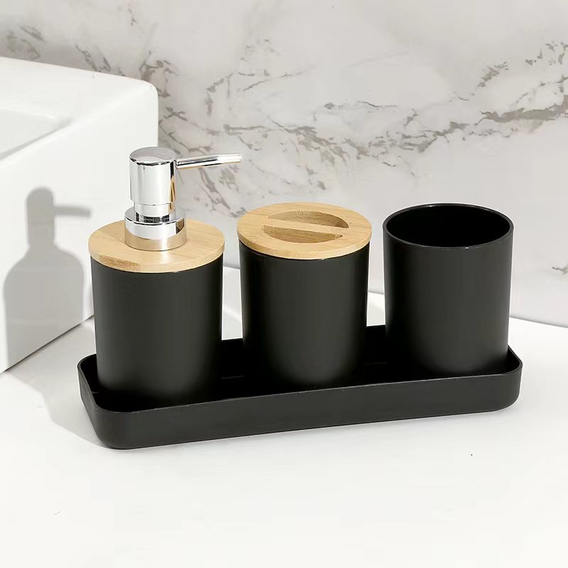 Color sólido blanco y negro de alta gama, caja de jabón, soporte de cepillo de dientes, botella de emulsión, enjuague bucal, caja de algodón, oferta transfronteriza