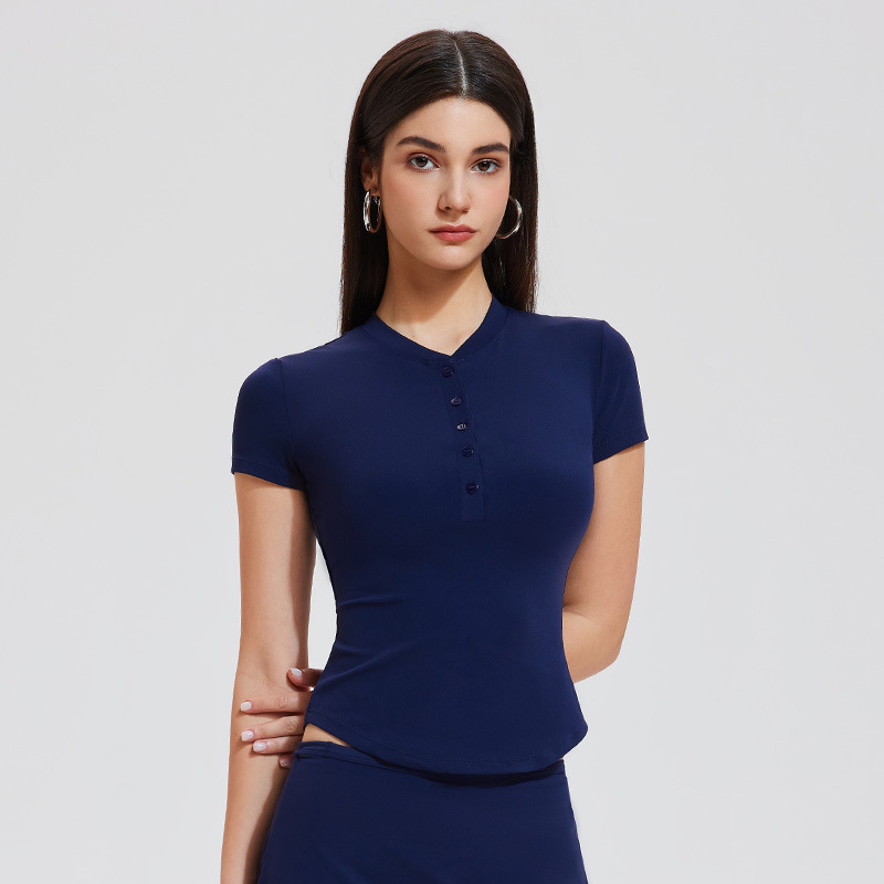 Lulu Henry camisa traje deportivo para mujer chica delgada desnuda yoga con cuello en V top de manga corta fitness falda de secado rápido