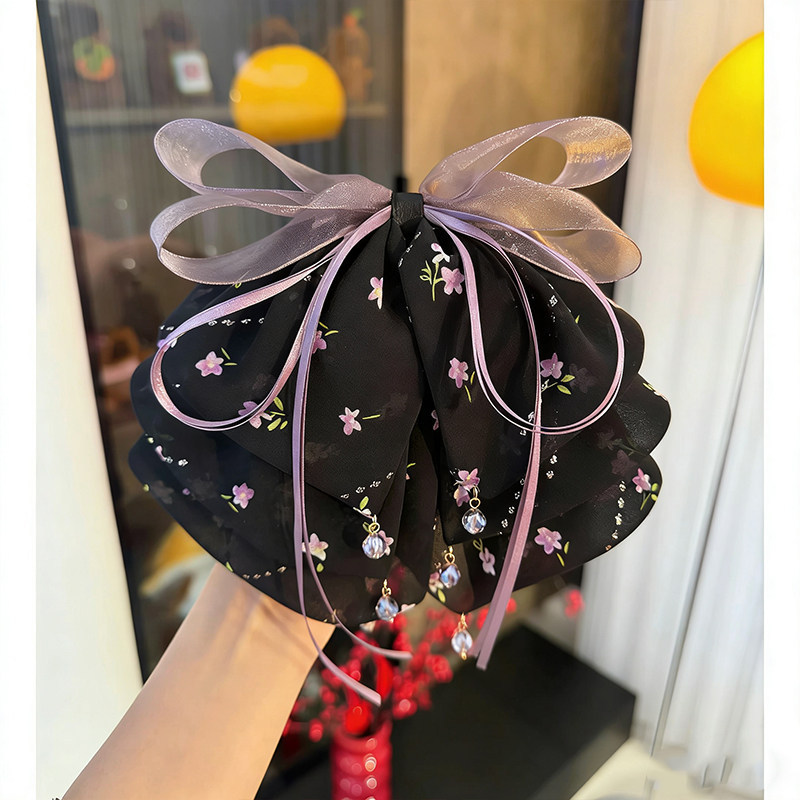 보라색 리본 포니테일 집게핀