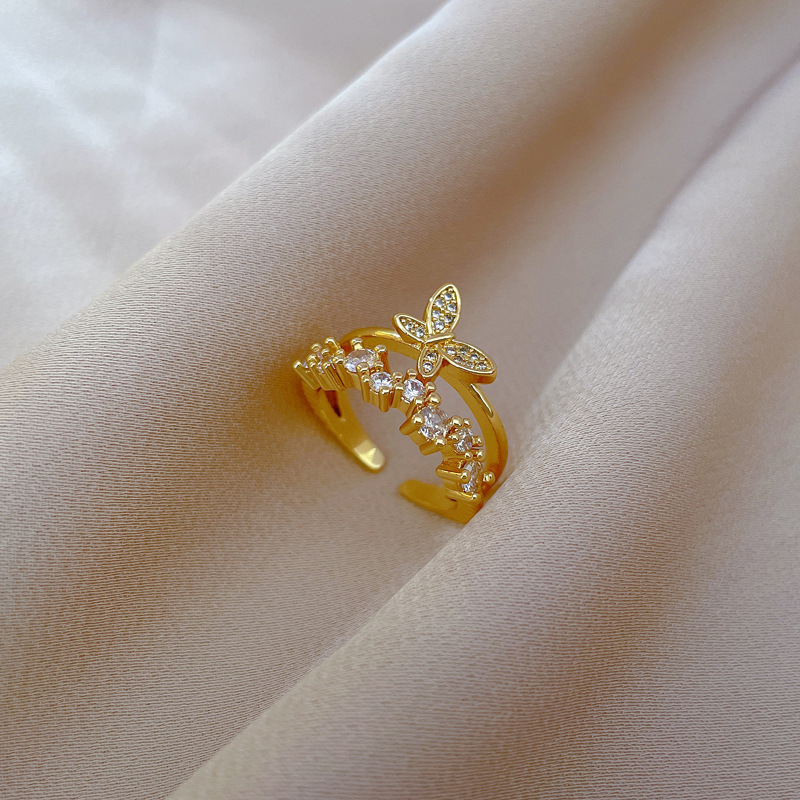 【 Real Gold Plating 】 Open Butterfly Women's Fashion Micro Inlay Light Luxury Finger Ring, Index Finger Ring, Netting_voghion.com