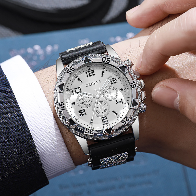 Trendy New Student Fashion Sports Silicone Fake Three-Eye Men's Quartz Watch in Stock