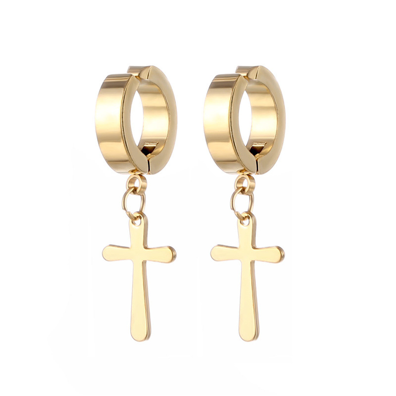 1 Piece Fashion Cross Titanium Steel Plating Drop Earrings display picture 3