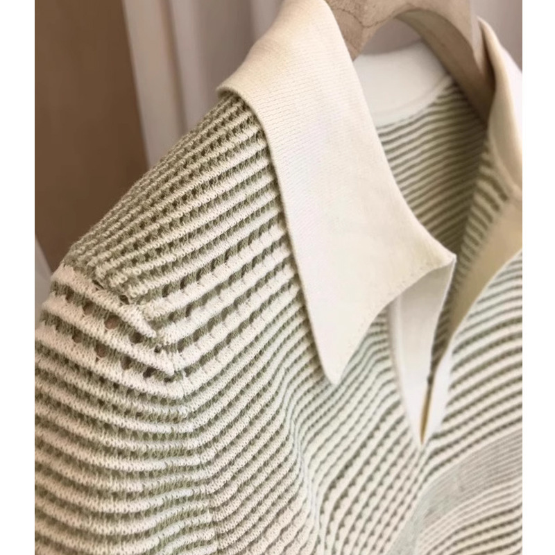 Fresh and white, recommend quality!!! Women's French-style Microfine Organic Cotton Hollow-out Jacquard Polo Neck Sweater