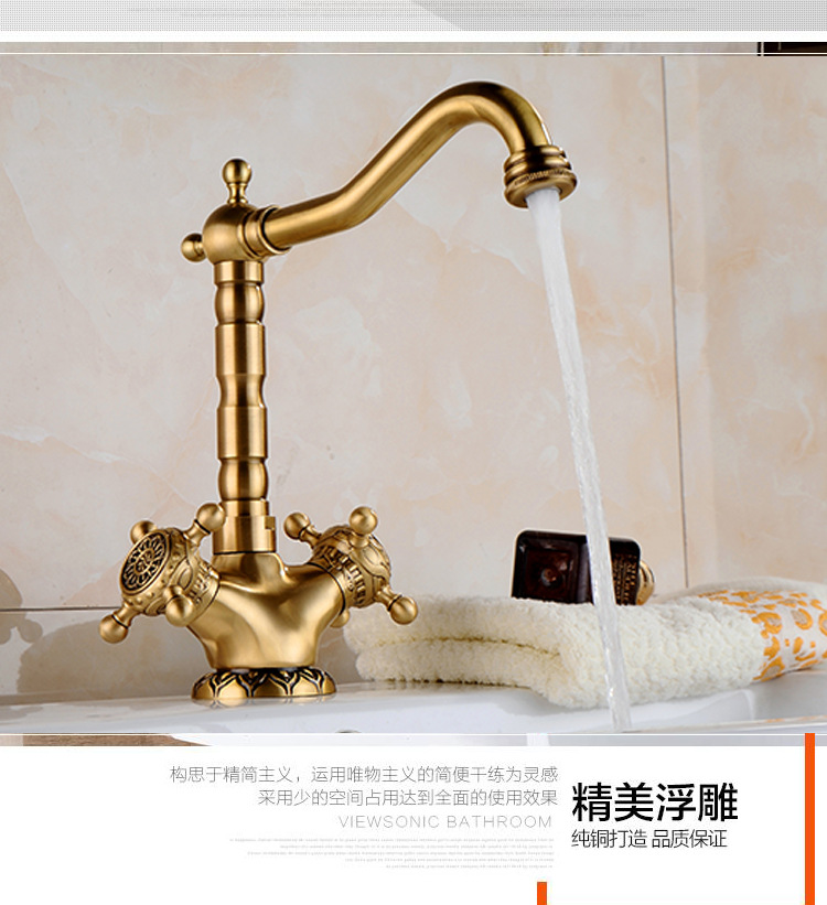 European-style antique thickened full copper carved kitchen faucet, bathroom washbasin, cold and hot water dual household underfloor basin Application Scenario