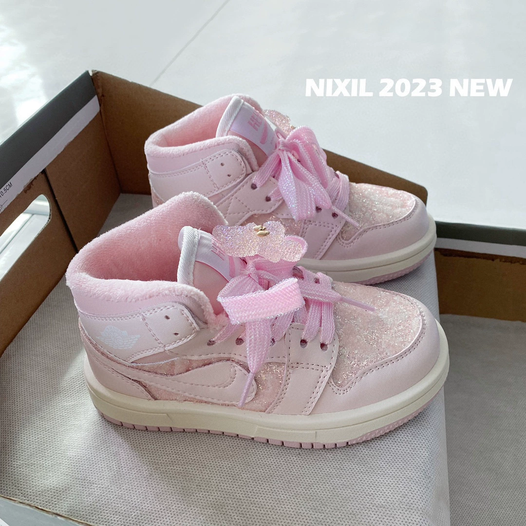 Air jordan, зимние флисовые блестящие кроссовки, кулон, детские спортивные туфли, 2023, с маленькими медведями