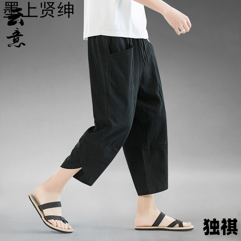 Pantalones cortos para hombres Pantalones cortos de lino fino de verano Pantalones casuales Pantalones anchos sueltos de gran tamaño Pantalones de playa de lino de algodón