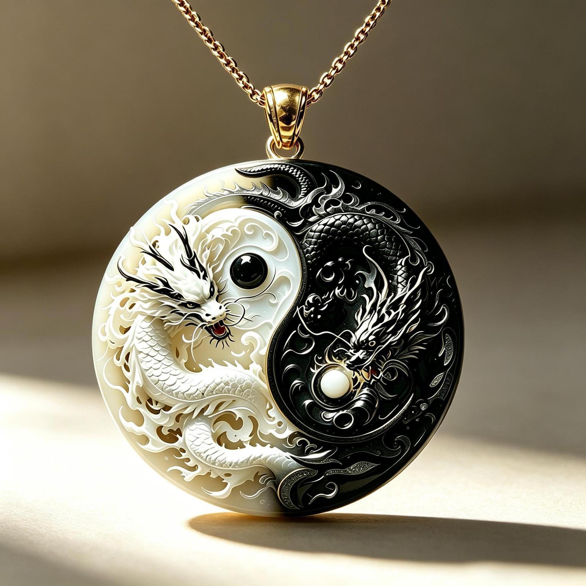 Yin-Yang Double Dragon [Tai Chi] Pendant, Chinese Style Embossed Necklace, Niche High-End Chinese Style Amulet Jewelry for Men and Women