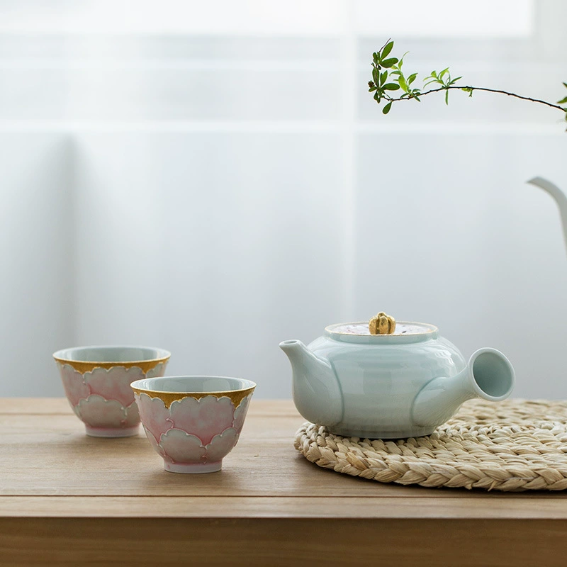 Официальный подлинный японский импортный набор плоских чайных чашек Wenshan с розовым пионом, подарочный цветной керамический чайный сервиз в штучной упаковке