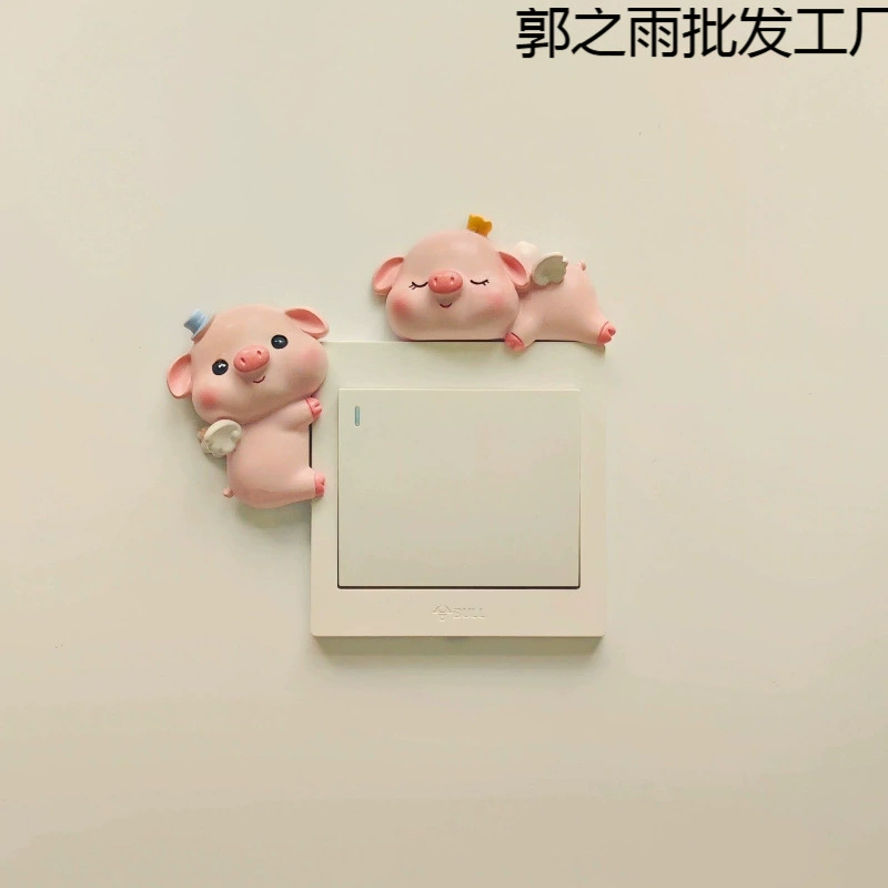 Интернет-знаменитость, розовая милая свинья, наклейка на переключатель, декоративная подвеска из смолы, защитный чехол для гостиной, спальни, мультяшный переключатель, самоклеящаяся