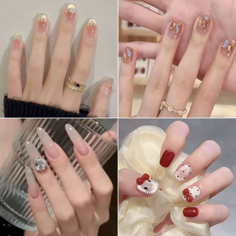 Uñas Postizas Otoño-Invierno, Nuevas Parches de Uñas Artísticas, Uñas Postizas Estilo Xiaohongshu, Venta al por Mayor, Producto Terminado Brillante y Removible