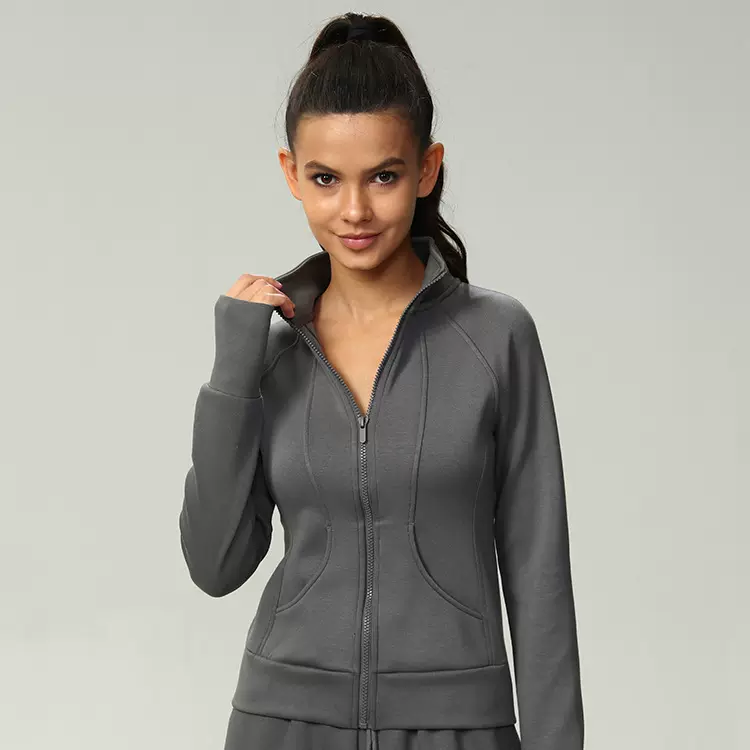 春秋新款软糯空气层瑜伽外套立领拉链防风户外跑步运动健身服上衣