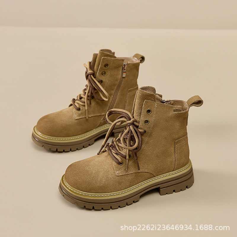 Cow Suede Thick-Soled Martin Boots for Women 2026 Spring New Style British Style Casual Short Boots Outdoor Fashion Work Boots