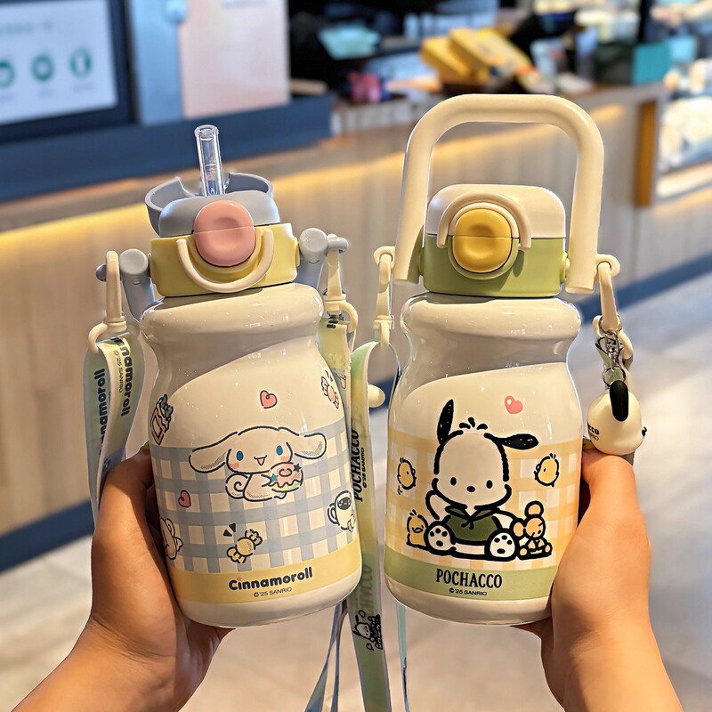 库洛米保温杯小女孩学生上学专用斜跨吸管水杯幼儿园宝宝小肚水壶|undefined