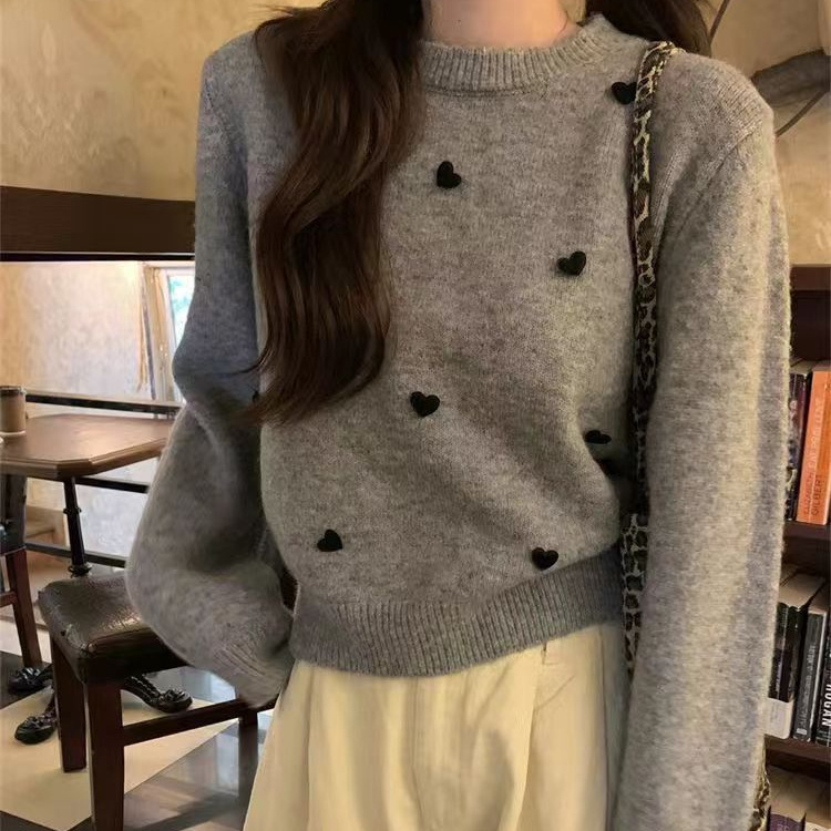 2025设计感立体爱心慵懒套头针织衫女秋冬季新款洋气打底毛衣上衣|undefined