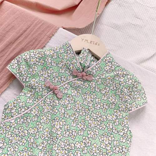 Girls Chinese style retro Hanfu summer new style children's style cheongsam girl floral dress baby skirt