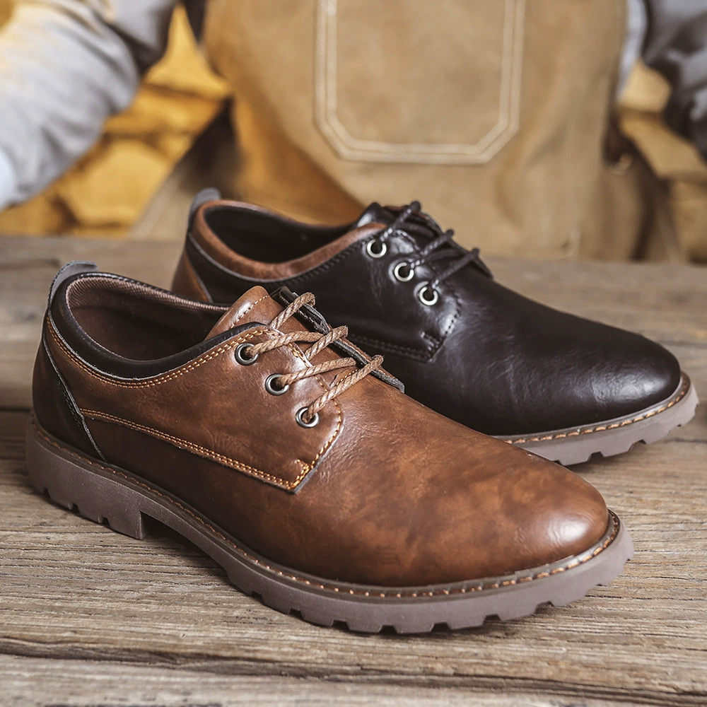 Туфли дерби с круглым носком, повседневная кожаная обувь в британском стиле, универсальная мужская деловая повседневная обувь в стиле ретро, трендовая мужская обувь через границу