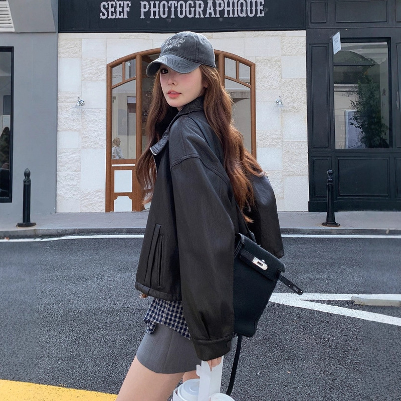 咖色皮衣外套女秋季2025新款美式复古百搭小个子炸街独特短款夹克|undefined