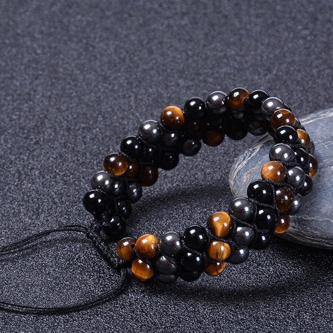 Jewelry Wholesale: Tiger Eye Stone, Magnet, Black Stone Mixed Double-Layer Braided Bracelet, New Cross-Border Product, Direct From_voghion.com