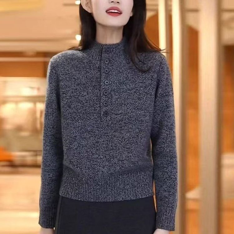 Trendy 2025 Winter Fashion Round Neck Solid Color Versatile Stylish Age-Reducing Knit Sweater for Dropshipping