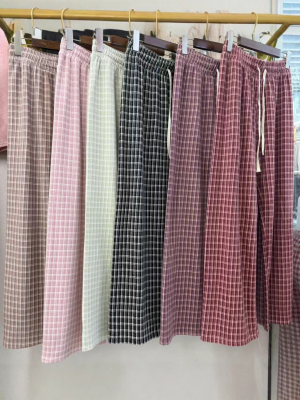 少女德绒阔腿裤睡裤女加厚宽松直筒休闲长裤子高腰垂感条纹拖地裤|undefined