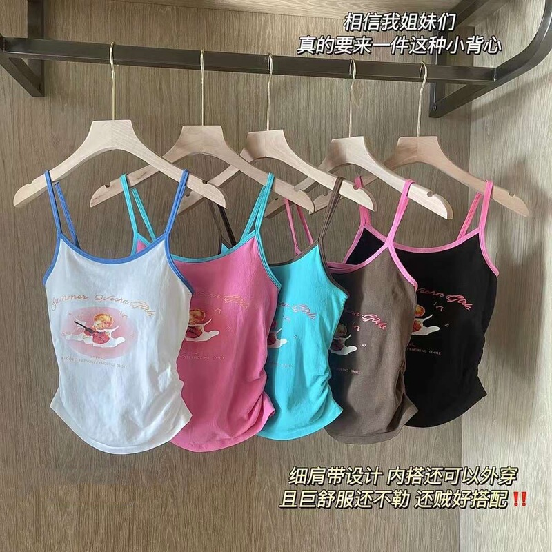 Chubit drawstring fashion camisole slim fit sweet and spicy short all-match summer cartoon girl's top Chubit drawstring fashion camisole slim fit sweet and spicy short all-match summer cartoon girl's top