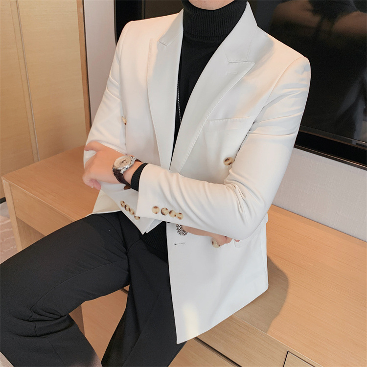 boy Boy 2024 Cross-Border Double-Breasted Business Suit Slim Fit Solid Color European And American Simple Men's Blazer Jacket_viptrois.com