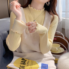 秋冬新款内搭加绒加厚打底针织衫上衣独特木耳边减龄半高领毛衣女