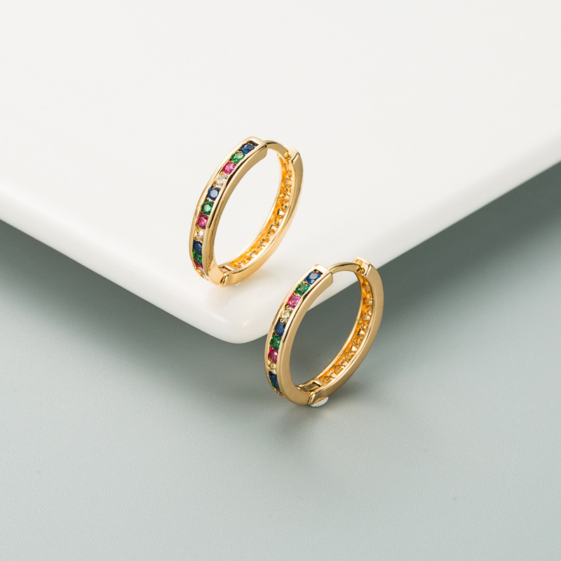 Korean Colorful Small Circle Copper Zircon Earrings Wholesale Nihaojewelry display picture 2